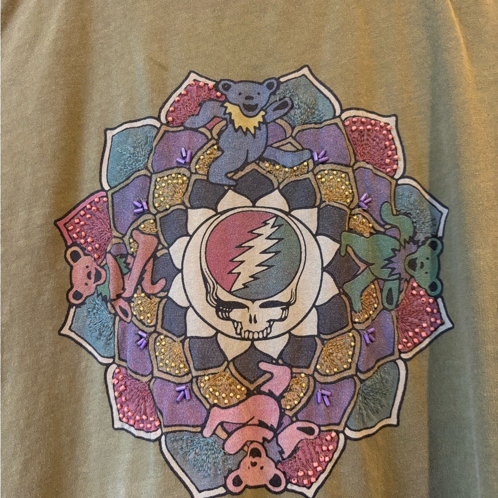 NWOT Lucky Brand Olive Green Grateful Dead Mandala Tee - Picture 2 of 7